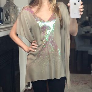 BCBG Silk Blouse w/Mermaid Sequins